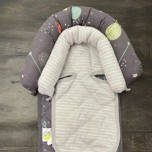 Infant car seat head support and strap set.